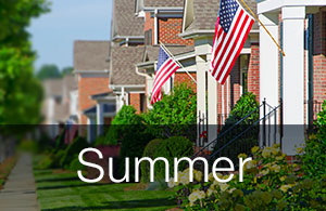 American flags on people's porches